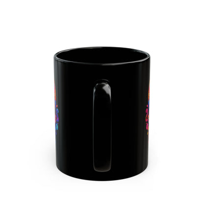Colorful Sugar Skull Mug — Day of the Dead Black Ceramic Coffee Cup