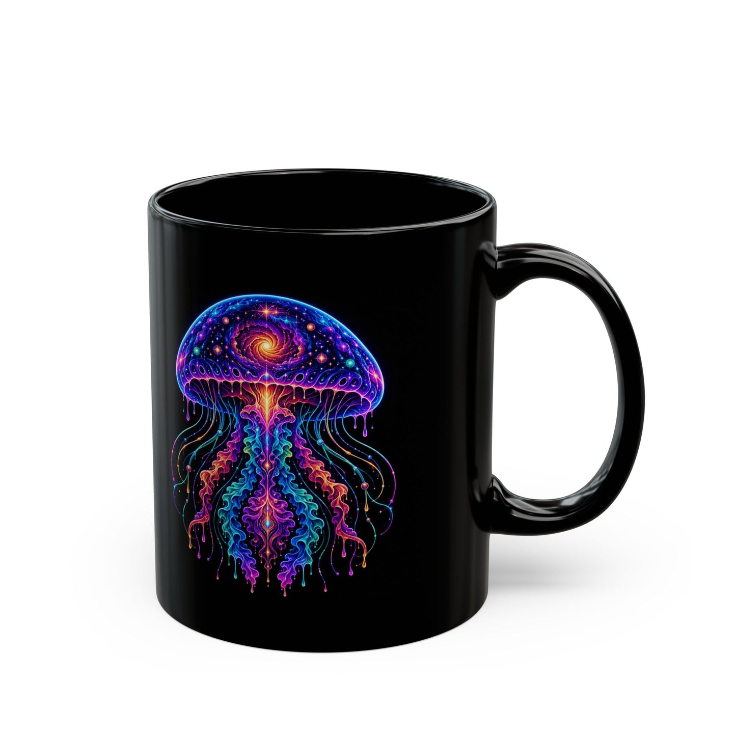 Psychedelic Cosmic Jellyfish Mug — Black Ceramic Coffee Cup
