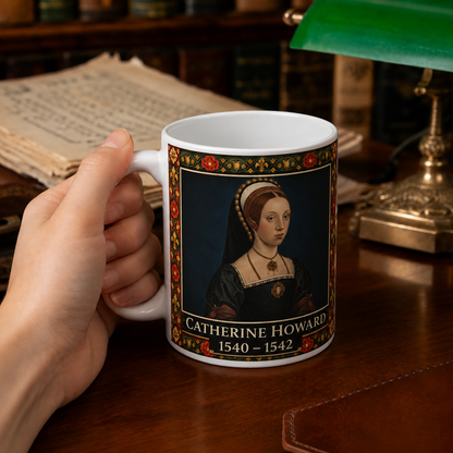 Tasse mit Porträt von Catherine Howard – Geschenk für Geschichtsliebhaber, Thema Tudorzeit