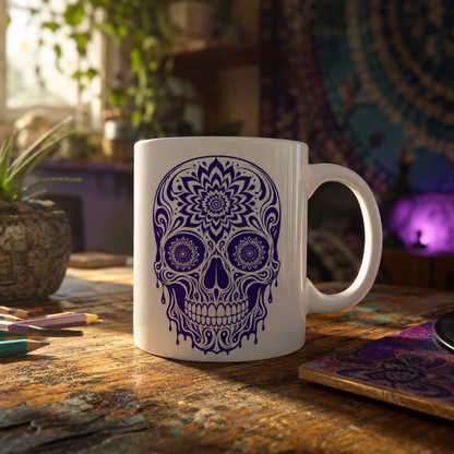 Purple Sugar Skull Mug — Day of the Dead Ceramic Coffee Cup