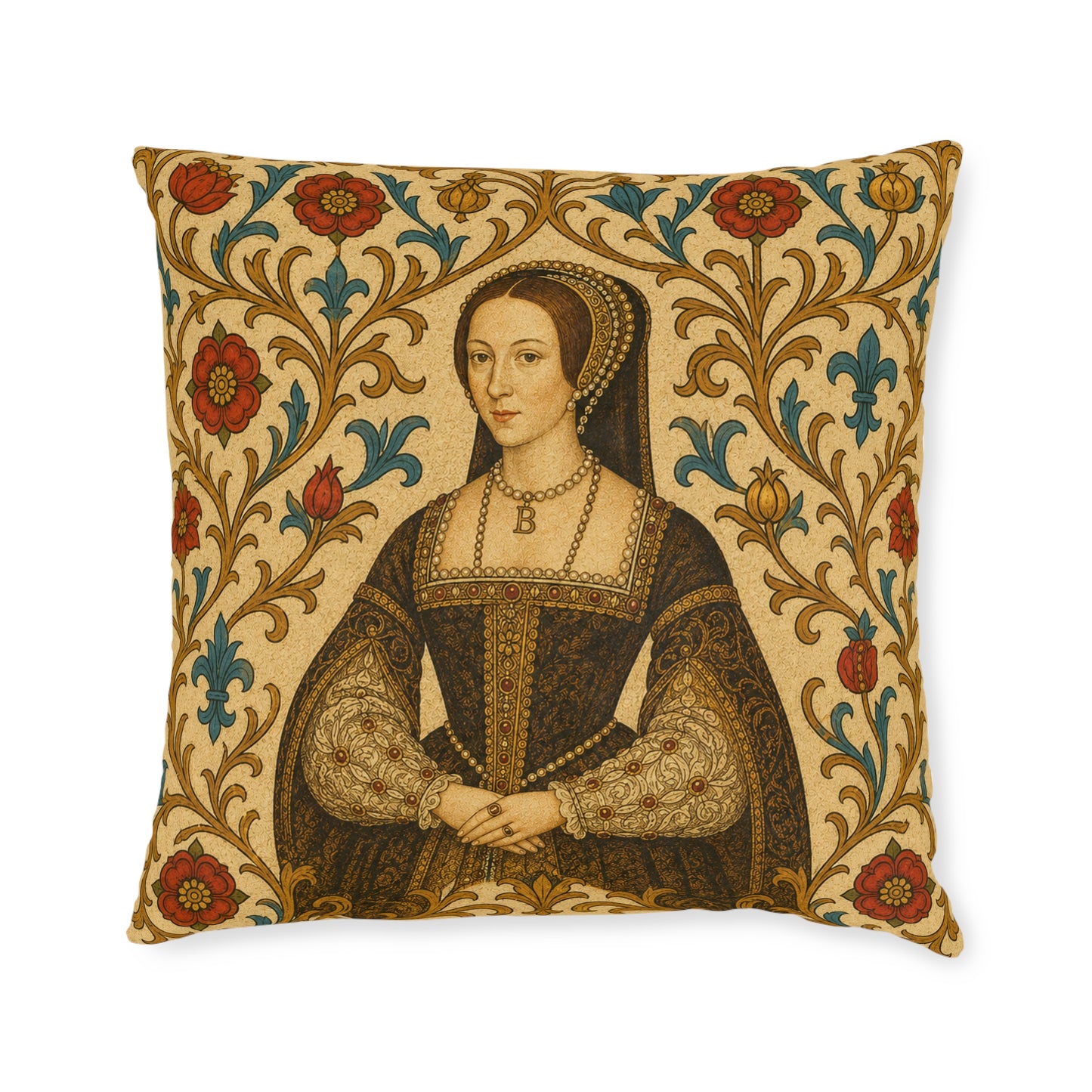 Anne Boleyn Tudor Portrait Cushion — Regal History Gift Throw Pillow