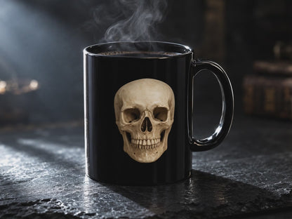 Schwarze Totenkopf-Kaffeetasse — Gothic-Geschenk für Liebhaber dunkler Ästhetik
